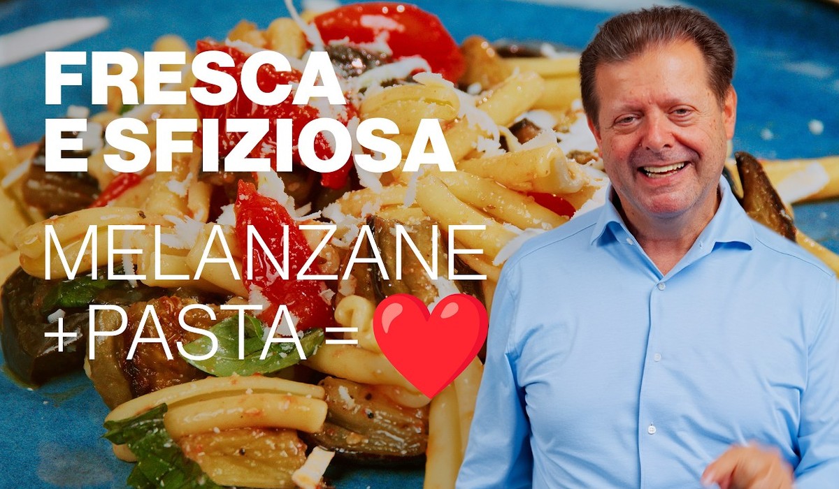 Pasta fredda con melanzane arrosto, pomodorini e ricotta salata